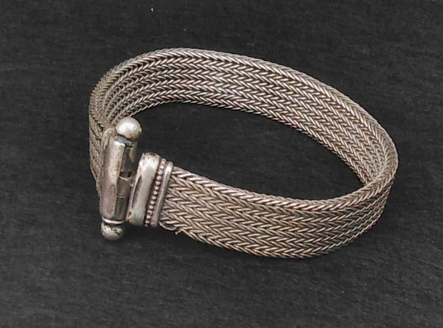 Vintage Rajasthani Silver Multi-Strand Snake Chain Bracelet | Signed "RA" | 51g, 21cm